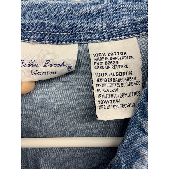 Bobbie Brooks Denim Shirt Blue Christmas Snowman Embroidered Button Up 18W/20W - Picture 4 of 5